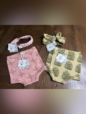 NWT kate quinn Pink Starfish & Olive Palm Diaper Cover Sets size 12-18 Months